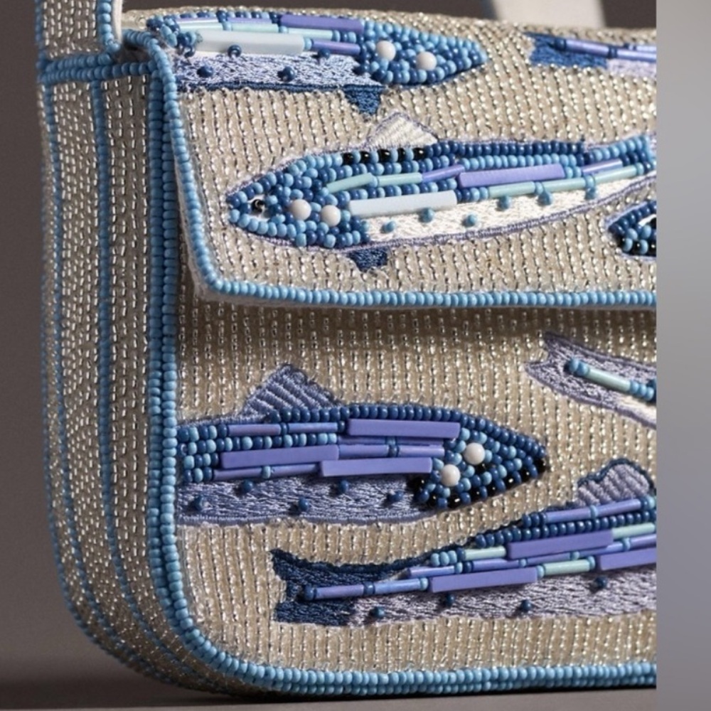 Anthropologie Fiona Beaded Bag Food & Drink Sardines Fish Edition NWT - Picture 2 of 8